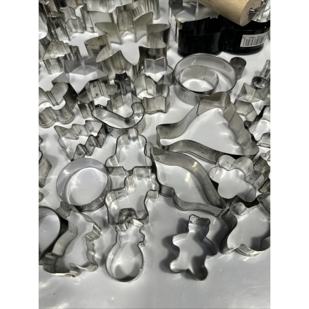 Antique Vintage Cookie Cutters Shapes Metal Mix Animals Xmas Lot Of 48 Plus Roll